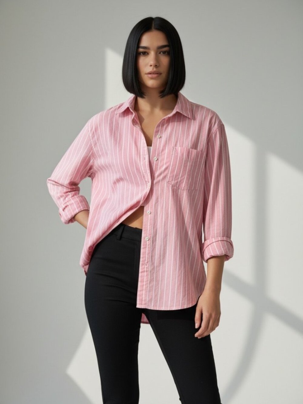 GAP The Big Shirt Pink White Striped Button Down Cotton Long Sleeve S Minimalist